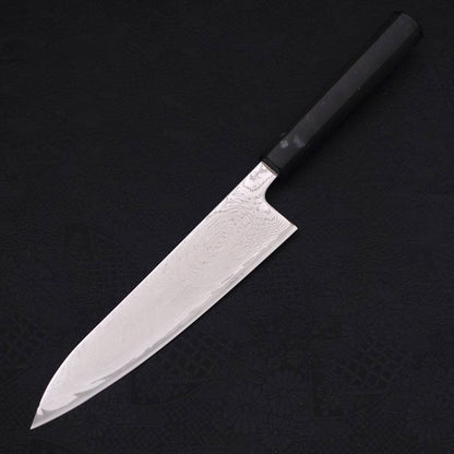 Gyuto AUS-10 Wave Nickel Damascus Ocean Black Handle 180mm