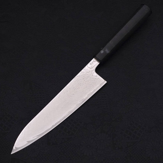 Gyuto AUS-10 Wave Nickel Damascus Ocean Black Handle 180mm