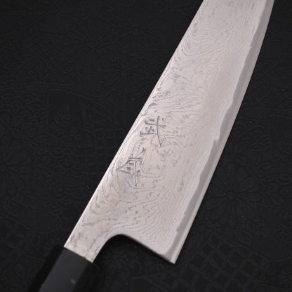 Gyuto AUS-10 Wave Nickel Damascus Ocean Black Handle 180mm