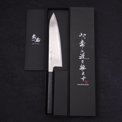 Gyuto AUS-10 Wave Nickel Damascus Ocean Black Handle 180mm
