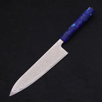 Gyuto AUS-10 Wave Nickel Damascus Ocean Blue Handle 180mm
