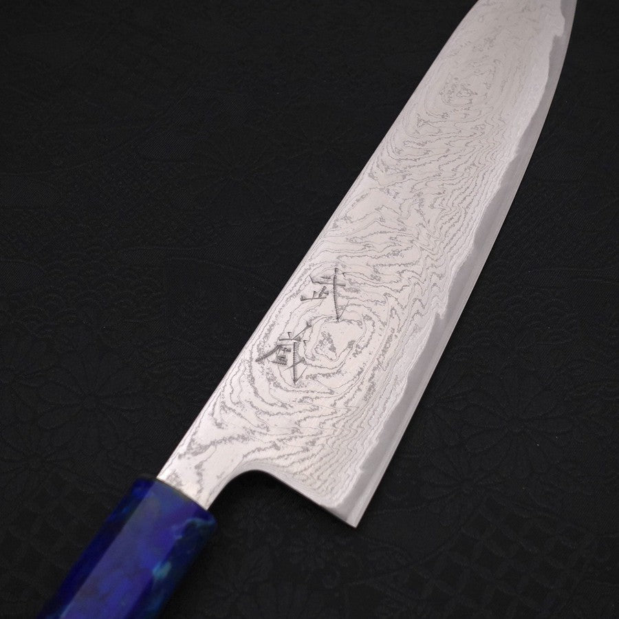 Gyuto AUS-10 Wave Nickel Damascus Ocean Blue Handle 180mm