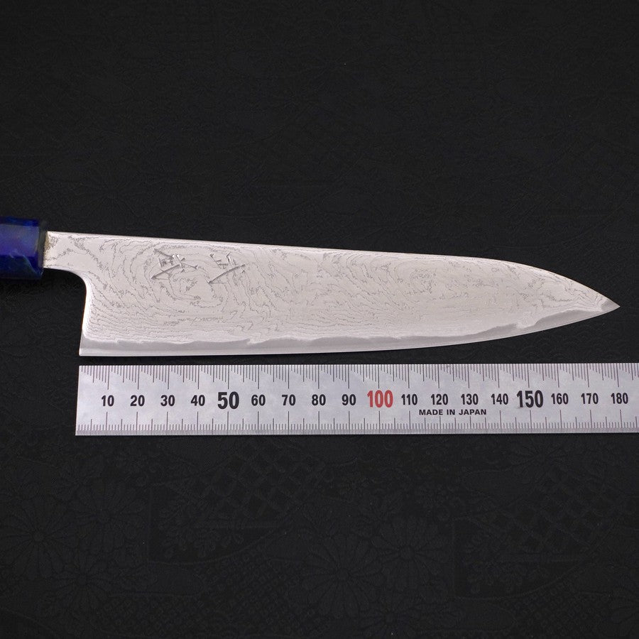 Gyuto AUS-10 Wave Nickel Damascus Ocean Blue Handle 180mm