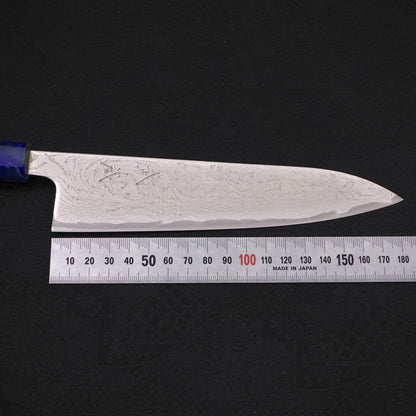 Gyuto AUS-10 Wave Nickel Damascus Ocean Blue Handle 180mm