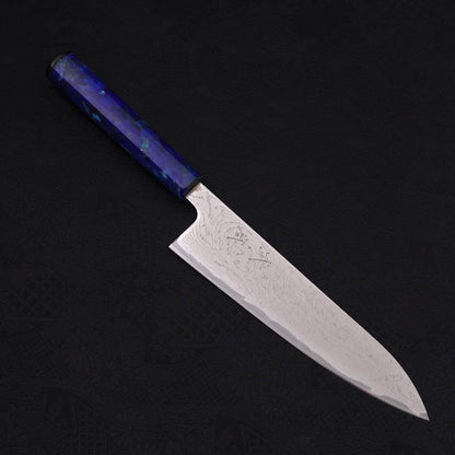 Gyuto AUS-10 Wave Nickel Damascus Ocean Blue Handle 180mm