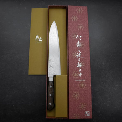 Gyuto AUS-10 Wave Nickel Damascus Western Brown Handle 210mm