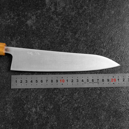 Gyuto AUS-8 Polished Oak Handle 210mm (8.3”)-[Musashi]-[Japanese-Kitchen-Knives]