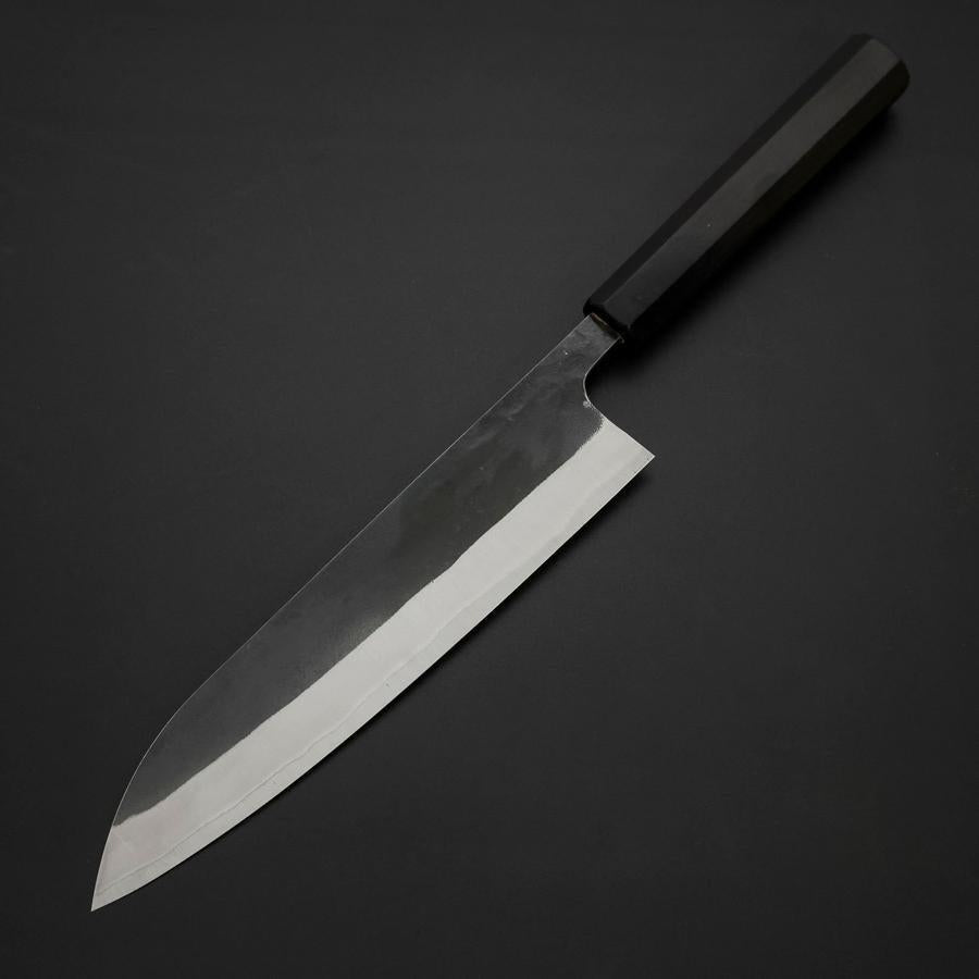 Gyuto Blue Steel #2 Kurouchi Stainless Clad Chokin Sakura-Fuji Buffalo Ebony Handle 210mm