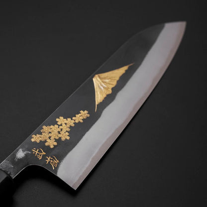 Gyuto Blue Steel #2 Kurouchi Stainless Clad Chokin Sakura-Fuji Buffalo Ebony Handle 210mm