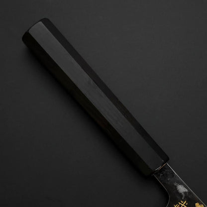 Gyuto Blue Steel #2 Kurouchi Stainless Clad Chokin Sakura-Fuji Buffalo Ebony Handle 210mm