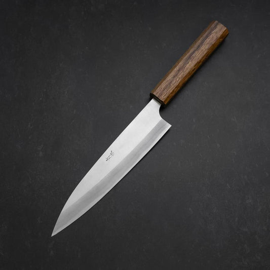Gyuto Blue Steel #2 Stainless Clad Polished Oak Handle 165mm