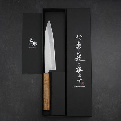 Gyuto Blue Steel #2 Stainless Clad Polished Oak Handle 165mm