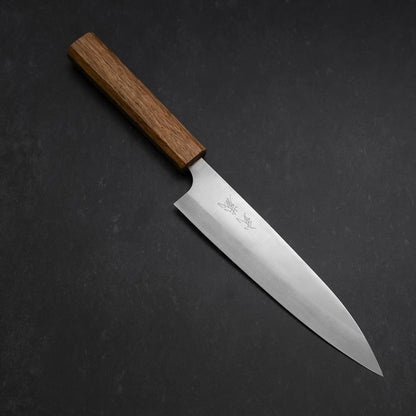 Gyuto Blue Steel #2 Stainless Clad Polished Oak Handle 165mm