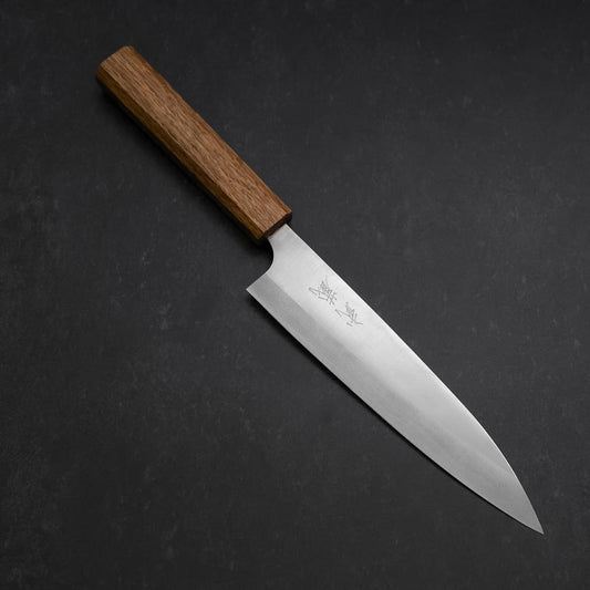 Gyuto Blue Steel #2 Stainless Clad Polished Oak Handle 165mm