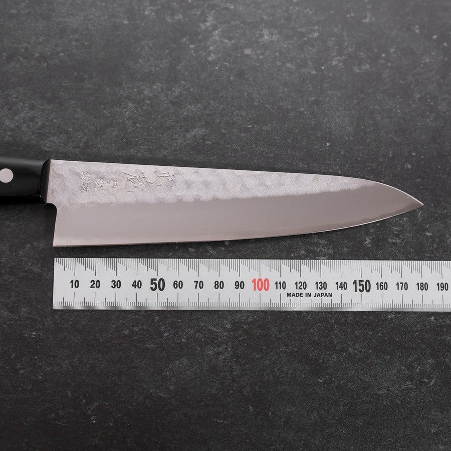 Gyuto Blue Steel #2 Stainless Clad Tsuchime Western Black Handle 180mm