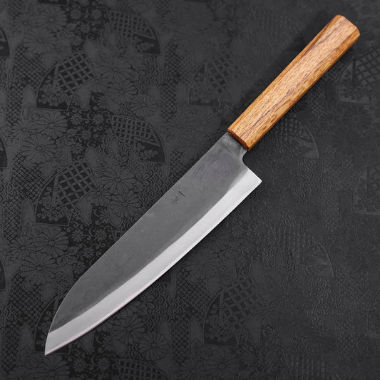 Gyuto Blue Steel #1 Kurouchi Stainless Clad Oak Handle 210mm