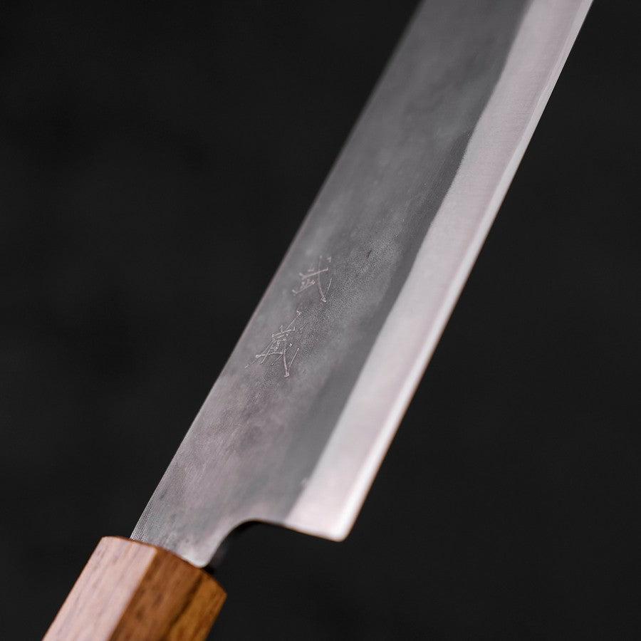 Gyuto Blue Steel #1 Kurouchi Stainless Clad Oak Handle 210mm