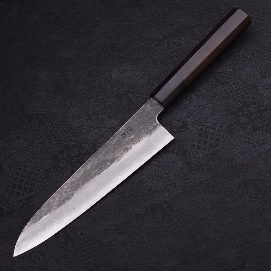 Gyuto Blue Steel #1 Kurouchi Suminagashi Buffalo Ebony Handle 200mm
