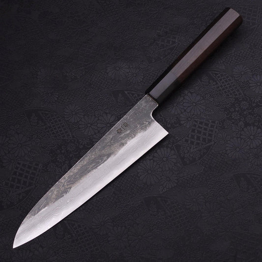 Gyuto Blue Steel #1 Kurouchi Suminagashi Buffalo Ebony Handle 200mm