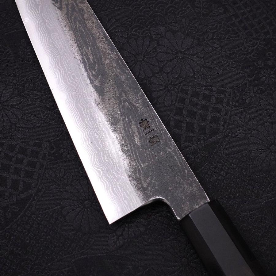 Gyuto Blue Steel #1 Kurouchi Suminagashi Buffalo Ebony Handle 200mm