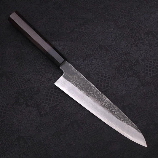 Gyuto Blue Steel #1 Kurouchi Suminagashi Buffalo Ebony Handle 200mm