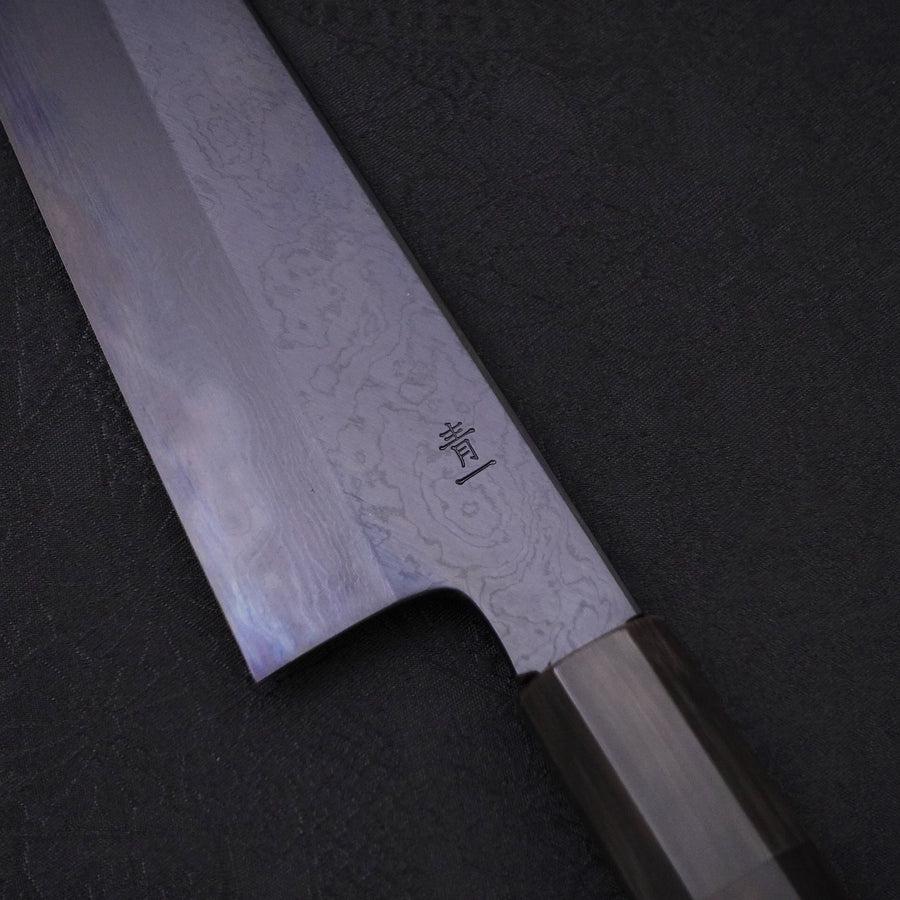 Gyuto Blue Steel #1 Kurozome Damascus Buffalo Ebony Handle 210mm