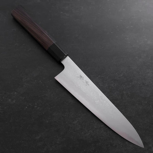 Gyuto Blue Steel #1 Suminagashi Buffalo Ebony Handle 180mm