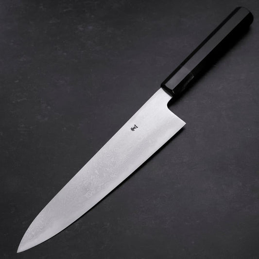 Gyuto Blue Steel #1 Suminagashi Buffalo Ebony Handle 240mm