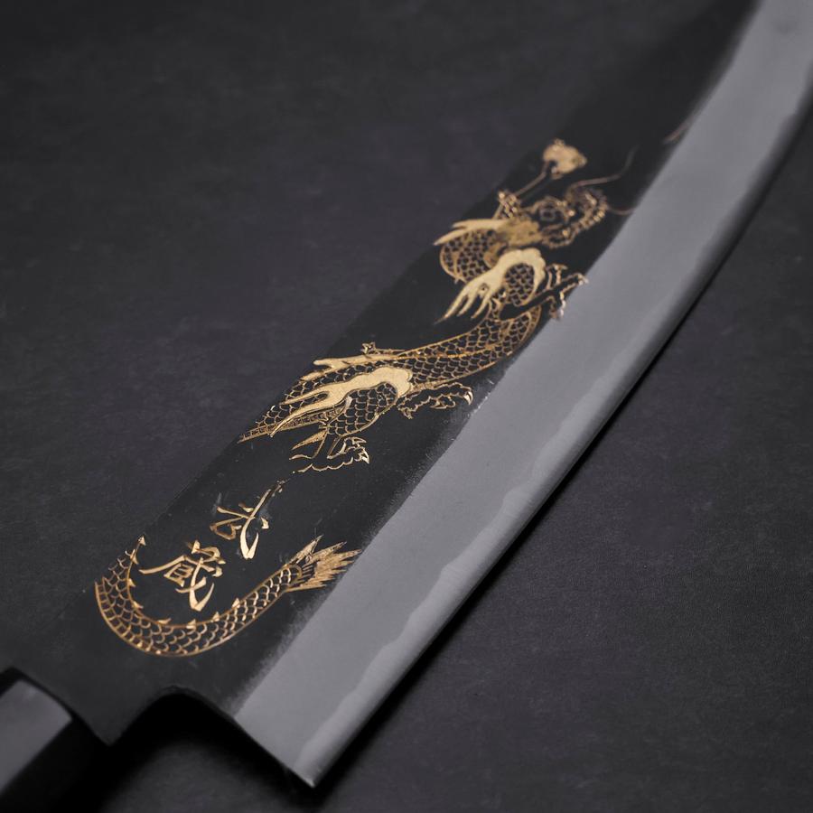 Gyuto Blue Steel #2 Chokin Kurouchi Dragon Buffalo Ebony Handle 240mm