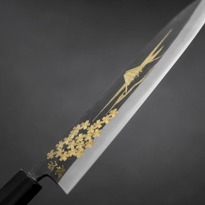 Gyuto Blue Steel #2 Chokin Kurouchi Sakura Fuji Buffalo Ebony Handle 210mm