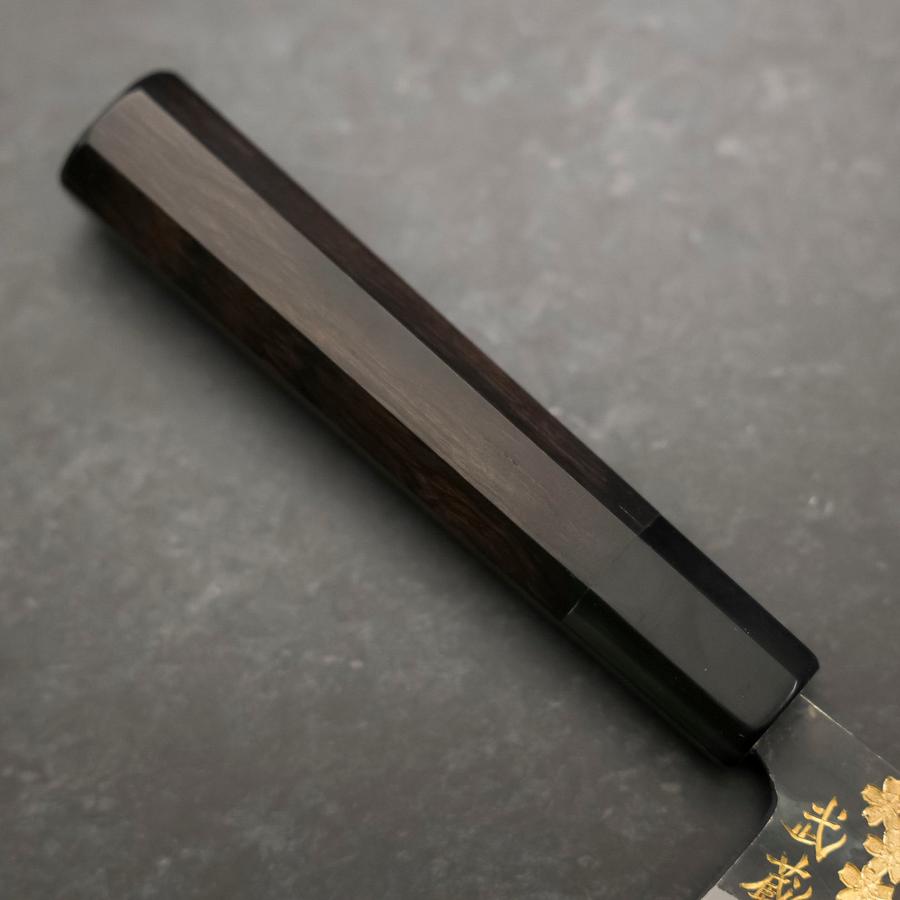 Gyuto Blue Steel #2 Chokin Kurouchi Sakura Fuji Buffalo Ebony Handle 210mm