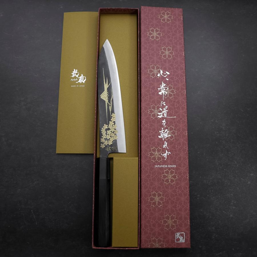 Gyuto Blue Steel #2 Chokin Kurouchi Sakura Fuji Buffalo Ebony Handle 210mm