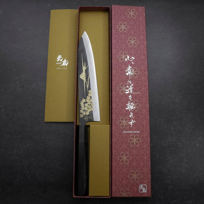 Gyuto Blue Steel #2 Chokin Kurouchi Sakura Fuji Buffalo Ebony Handle 210mm