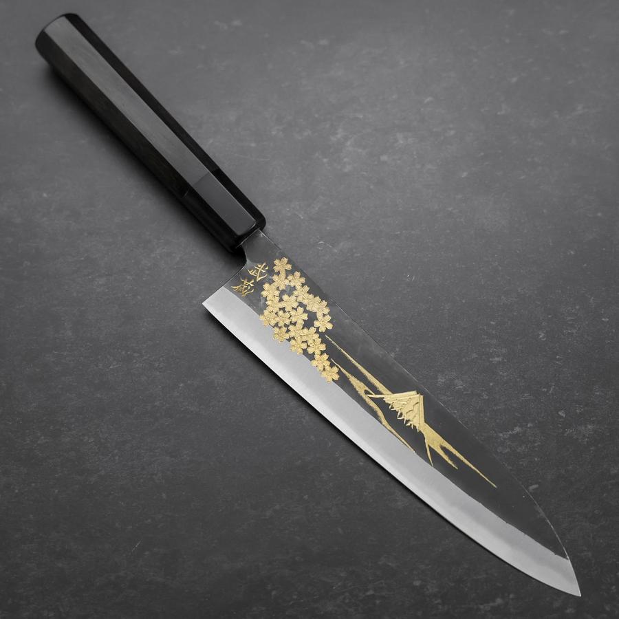 Gyuto Blue Steel #2 Chokin Kurouchi Sakura Fuji Buffalo Ebony Handle 210mm