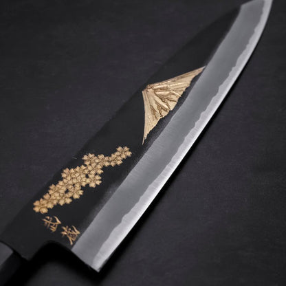 Gyuto Blue Steel #2 Chokin Kurouchi Sakura Fuji Buffalo Ebony Handle 240mm