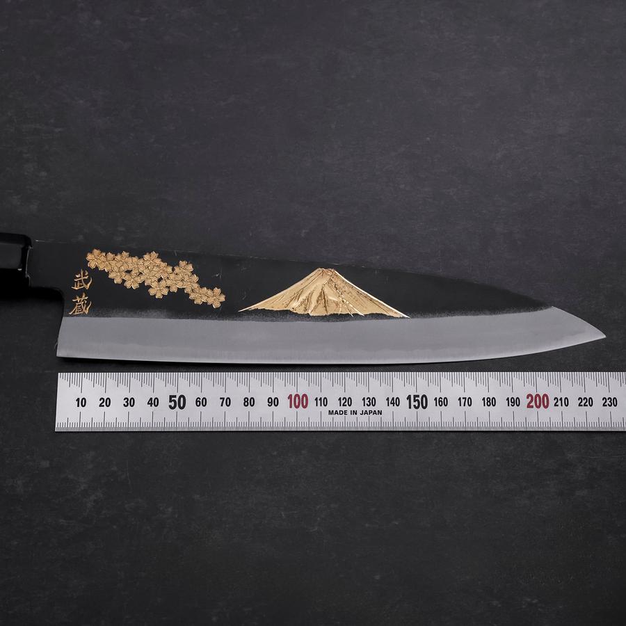 Gyuto Blue Steel #2 Chokin Kurouchi Sakura Fuji Buffalo Ebony Handle 240mm