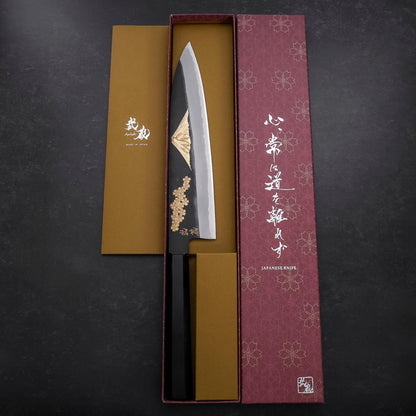 Gyuto Blue Steel #2 Chokin Kurouchi Sakura Fuji Buffalo Ebony Handle 240mm