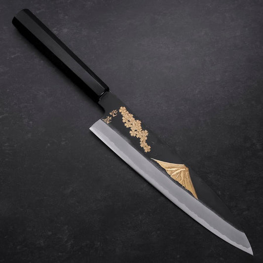 Gyuto Blue Steel #2 Chokin Kurouchi Sakura Fuji Buffalo Ebony Handle 240mm