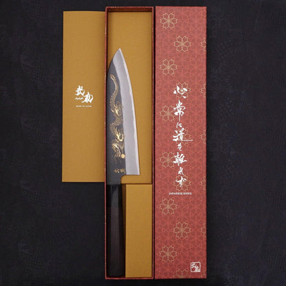 Gyuto Blue Steel #2 Kurouchi Chokin Dragon Buffalo Ebony Handle 210mm
