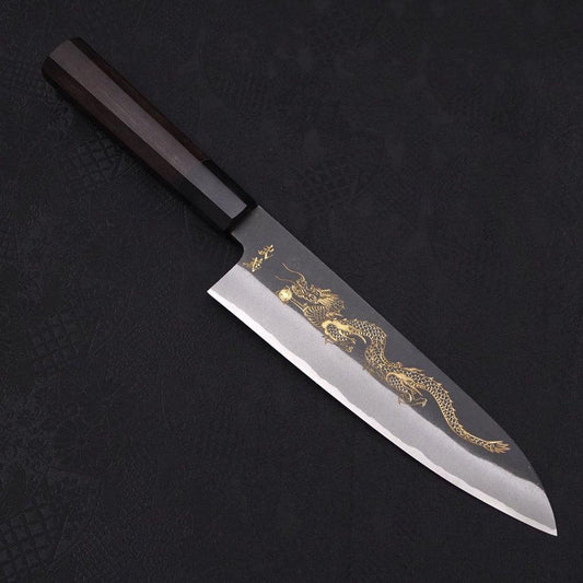 Gyuto Blue Steel #2 Kurouchi Chokin Dragon Buffalo Ebony Handle 210mm