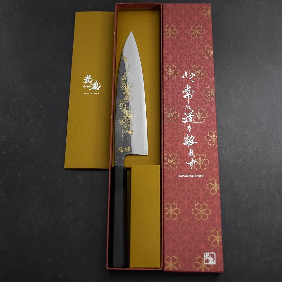 Gyuto Blue Steel #2 Kurouchi Chokin Dragon Buffalo Ebony Handle 210mm Store Limited