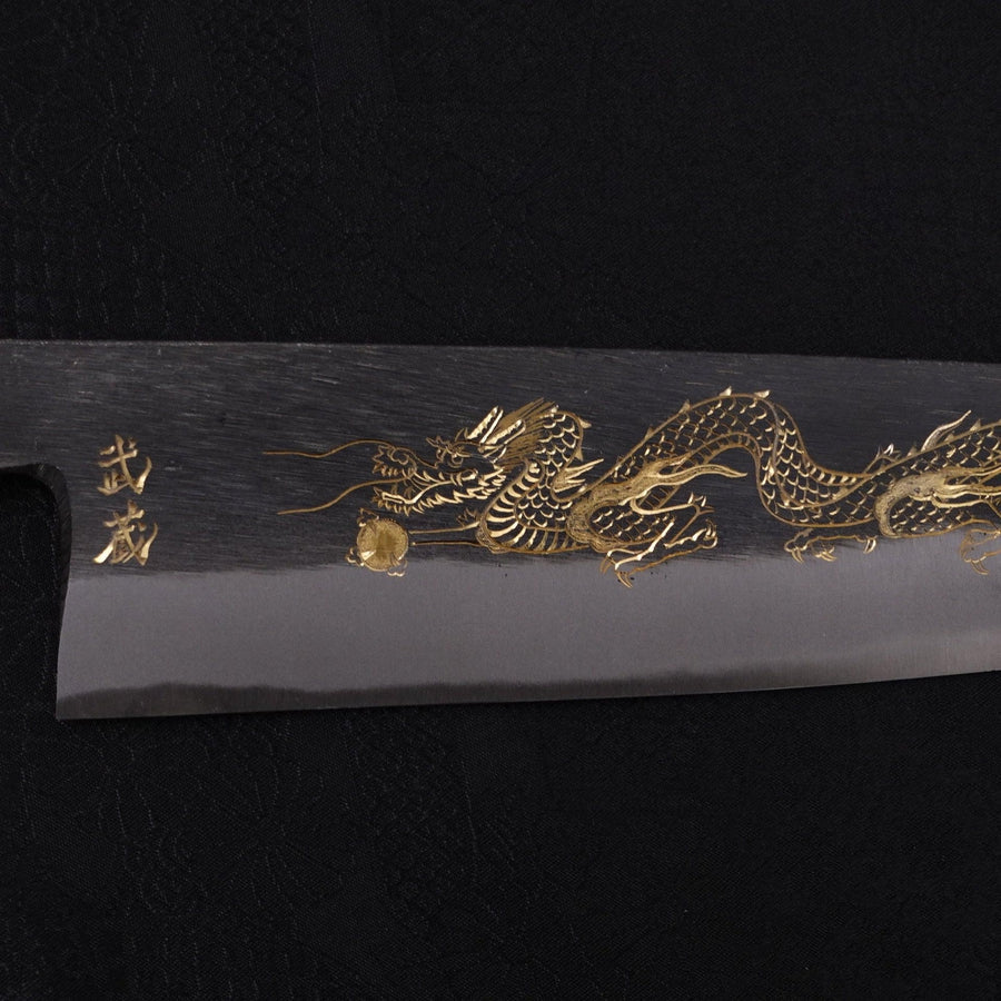 Gyuto Blue Steel #2 Kurouchi Chokin Dragon Buffalo Ebony Handle 240mm