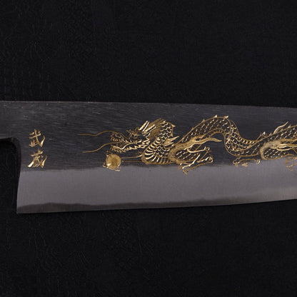 Gyuto Blue Steel #2 Kurouchi Chokin Dragon Buffalo Ebony Handle 240mm