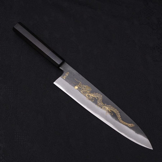 Gyuto Blue Steel #2 Kurouchi Chokin Dragon Buffalo Ebony Handle 240mm