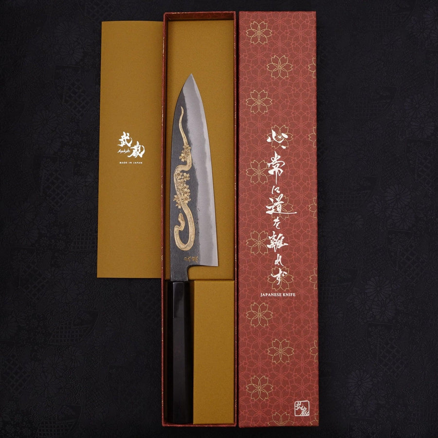 Gyuto Blue Steel #2 Kurouchi Chokin Snake-Sakura Buffalo Ebony Handle 210mm