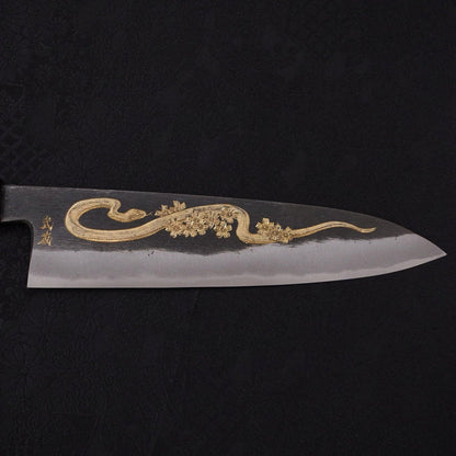 Gyuto Blue Steel #2 Kurouchi Chokin Snake-Sakura Buffalo Ebony Handle 210mm