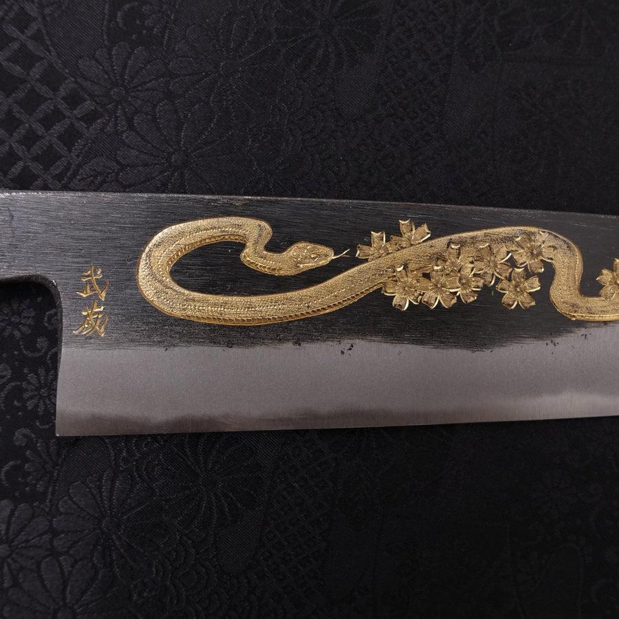 Gyuto Blue Steel #2 Kurouchi Chokin Snake-Sakura Buffalo Ebony Handle 210mm