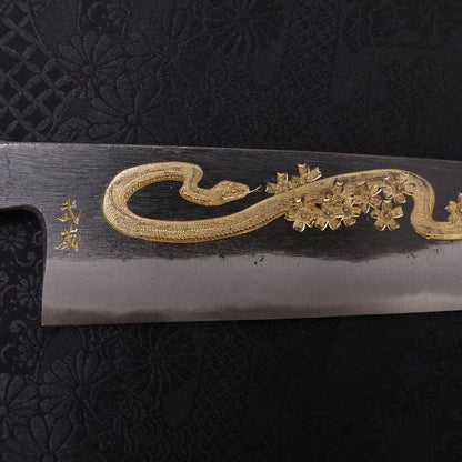 Gyuto Blue Steel #2 Kurouchi Chokin Snake-Sakura Buffalo Ebony Handle 210mm
