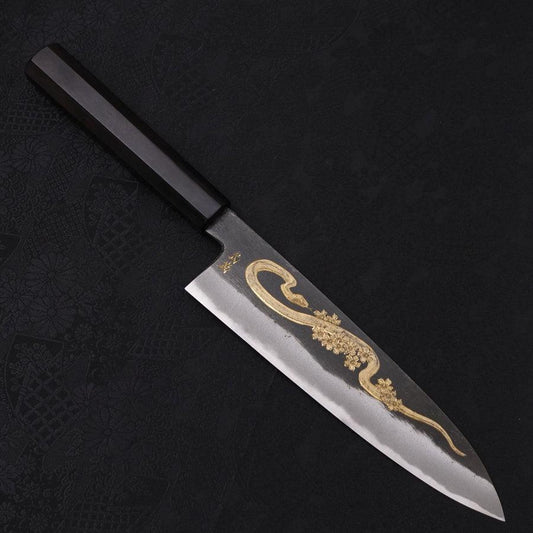 Gyuto Blue Steel #2 Kurouchi Chokin Snake-Sakura Buffalo Ebony Handle 210mm