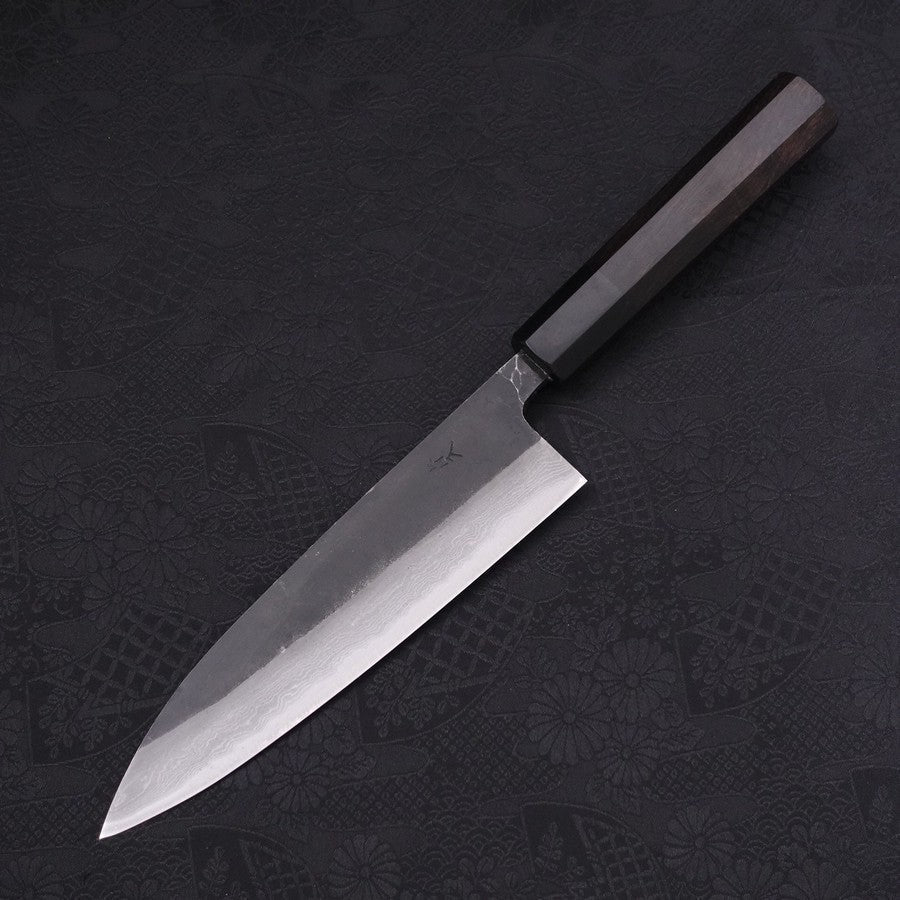 Gyuto Blue Steel #2 Kurouchi Damascus Buffalo Ebony Handle 180mm